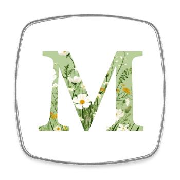 Buchstabe M, Monogramm, Blumenmuster - Viereckiger Kühlschrankmagnet - Weiß - Vorne