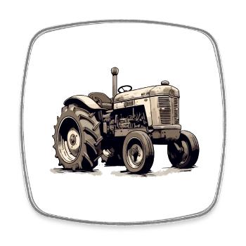 Altmodischer Traktor - Viereckiger Kühlschrankmagnet - Weiß - Vorne