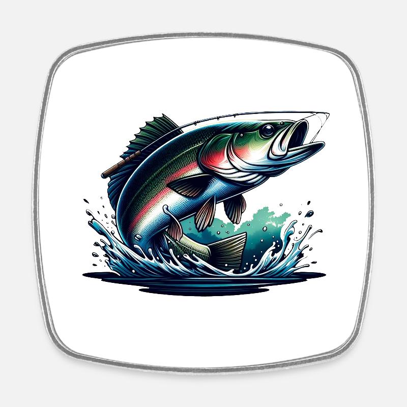 pêche - poisson - Magnet carré - blanc