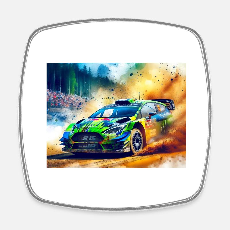 Course de voitures de rallye - Magnet carré - blanc
