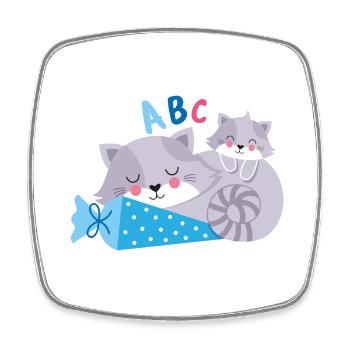 Kitten with school cone school enrollment - Square fridge magnet - white - Front