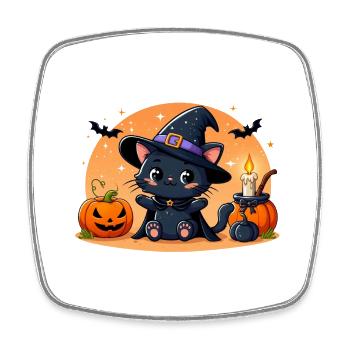Chaton noir Halloween - Magnet carré - blanc - Devant