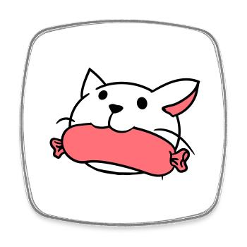 Un chat mignon mange une bouche de saucisse mange une tête de saucisse - Magnet carré - blanc - Devant