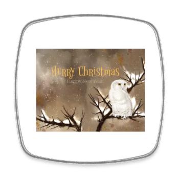 Fröhliche Weihnachten Schneeeule Winterszenerie - Viereckiger Kühlschrankmagnet - Weiß - Vorne