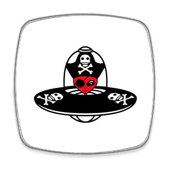 Alien Pirate Ufo Captain Cap Funny Alien - Square fridge magnet - white - Front