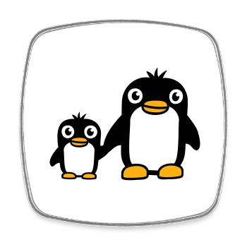 2 pingouins papa maman enfant bébé mains tenant mignon - Magnet carré - blanc - Devant