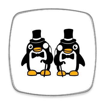 2 Pinguin Gentlemen Sir Herr Zylinder Hut Monokel - Viereckiger Kühlschrankmagnet - Weiß - Vorne