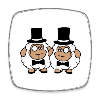 2 Sheep Men's Gentlemen Top Hat Monocle Sir - Square fridge magnet - white - Front