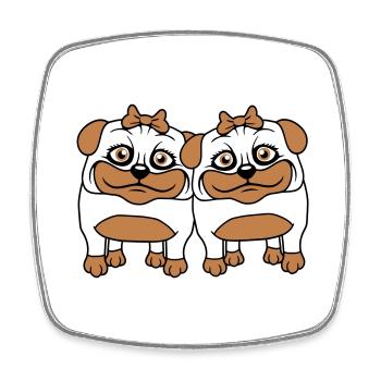 2 chiens carlin filles femmes petites amies équipe filles - Magnet carré - blanc - Devant