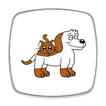 Hund Katze Zwei Freunde Team Kätzchen 2 Duo Crew - Viereckiger Kühlschrankmagnet - Weiß - Vorne