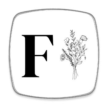 Lette f fleurs minimalistes - Magnet carré - blanc - Devant