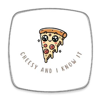 Funny Pizza Slice – Cheesy & Awesome Shirt - Square fridge magnet - white - Front