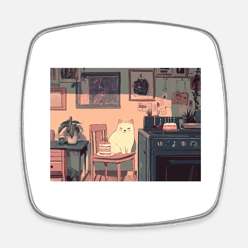 Happy Birthday cat - Square fridge magnet - white