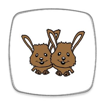 2 lapins amis équipe couple deux mains tenant l’équipage - Magnet carré - blanc - Devant