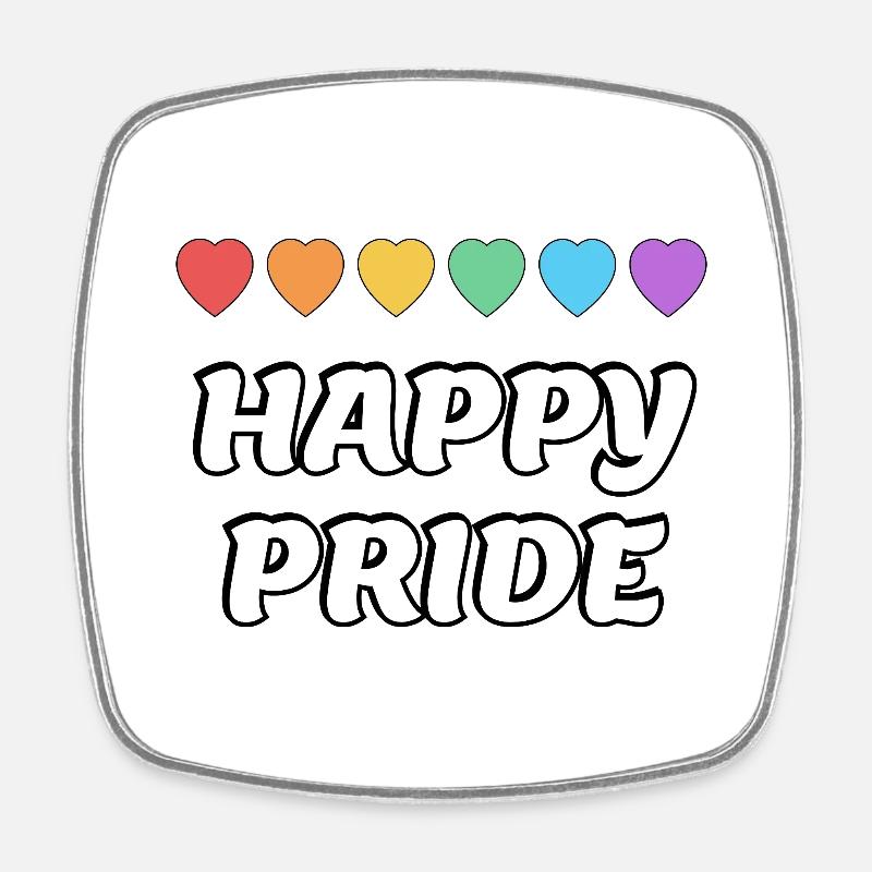Happy Pride Rainbow hearts LGBTQ Pride Month - Square fridge magnet - white