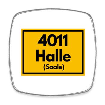 Place sign - then retro old zip code 4011 HALLE - Square fridge magnet - white - Front