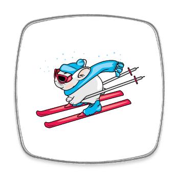Funny rabbit on skis - Square fridge magnet - white - Front