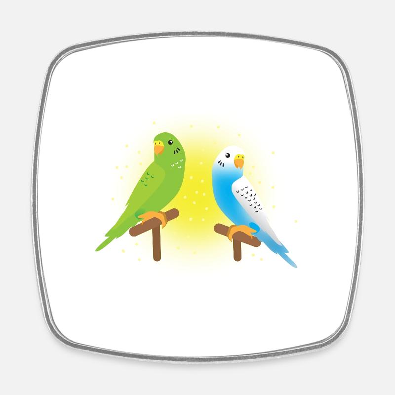 two cute green and blue budgies budgerigar - Square fridge magnet - white
