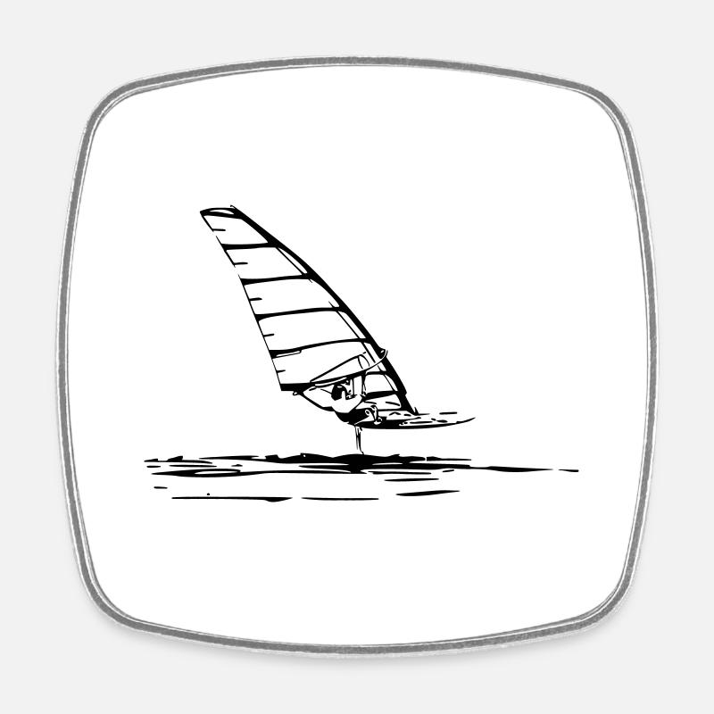 Windsurf Foil Sketch - Viereckiger Kühlschrankmagnet - Weiß