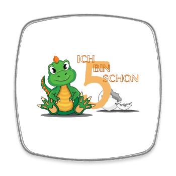 Kleiner süßer Dinosaurier zum 5. Geburtstag - Viereckiger Kühlschrankmagnet - Weiß - Vorne