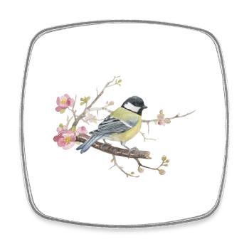 Kohlmeise auf Kirschblüte Liebevolle Aquarell - Viereckiger Kühlschrankmagnet - Weiß - Vorne