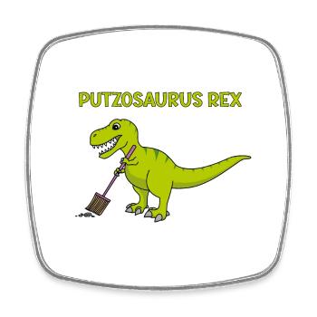 T-Rex Besen Reinigung Putzosaurus - Viereckiger Kühlschrankmagnet - Weiß - Vorne