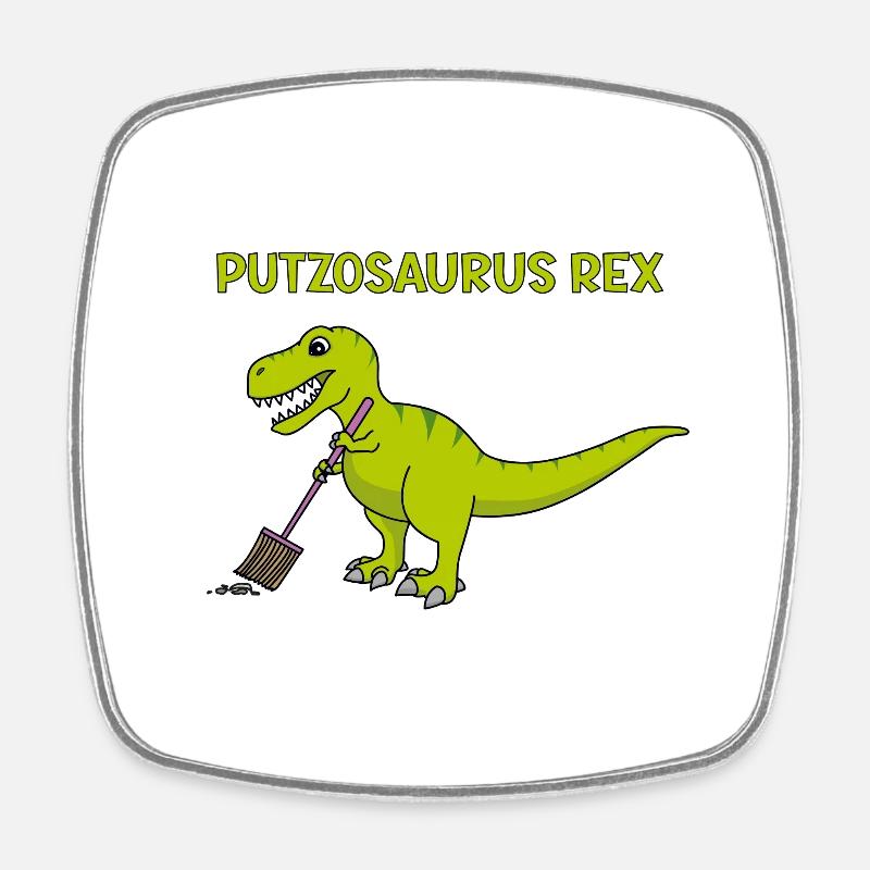 T-Rex Besen Reinigung Putzosaurus - Viereckiger Kühlschrankmagnet - Weiß
