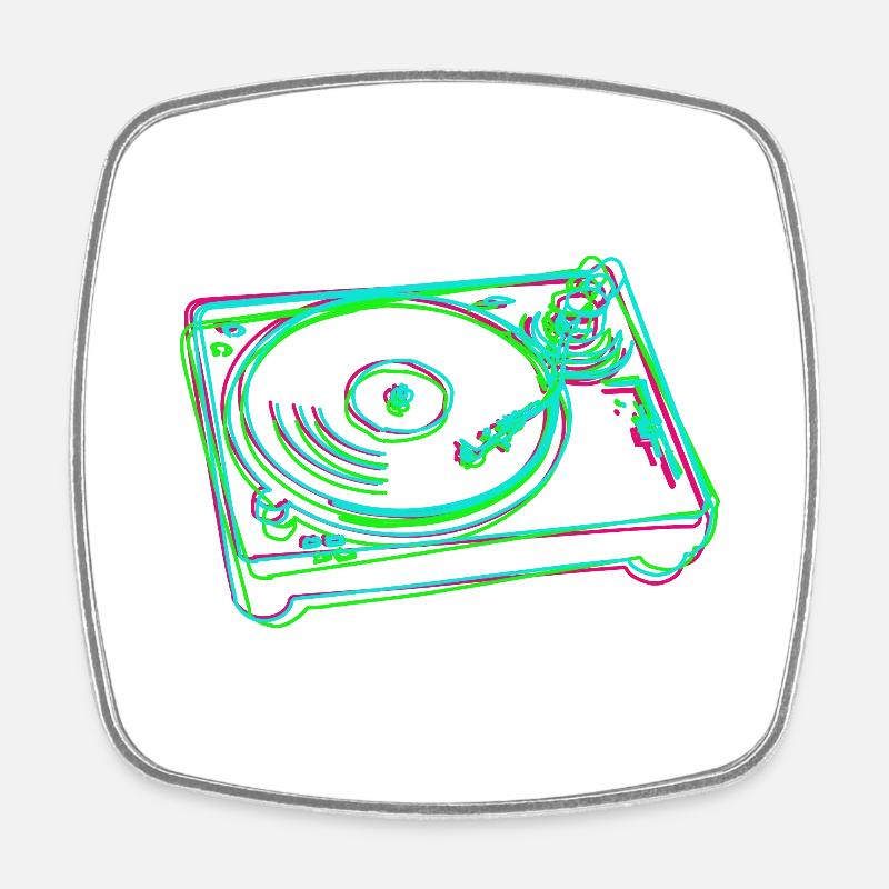 Platine Vinyle Stylisé Coloré - Magnet carré - blanc