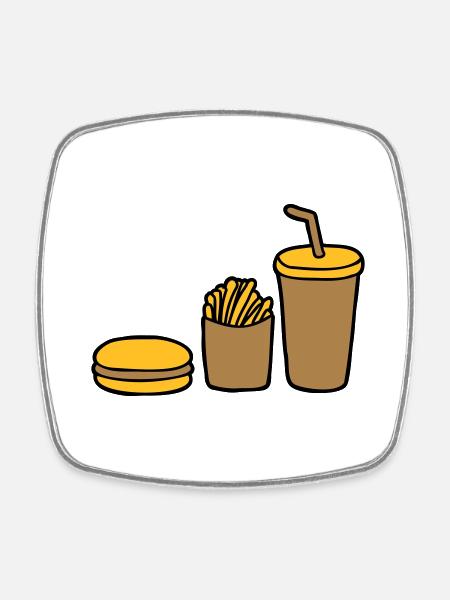 Burger Pommes Cola - Viereckiger Kühlschrankmagnet - Weiß
