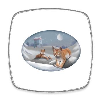 Lynx and Snow - Cat - Pet Animals - Square fridge magnet - white - Front