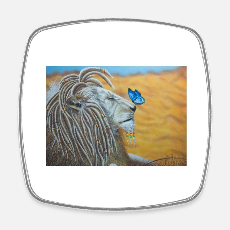 Rasta lion and blue butterfly - Square fridge magnet - white