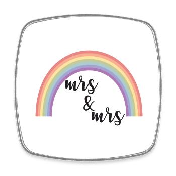 Regenbogenstreifen Mrs und Mrs - Viereckiger Kühlschrankmagnet - Weiß - Vorne