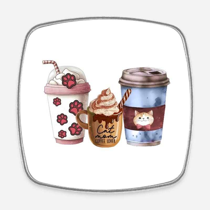 Maman chat aime le café - Magnet carré - blanc