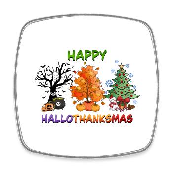 Happy Hallothanksmas Christmas Tree - Square fridge magnet - white - Front