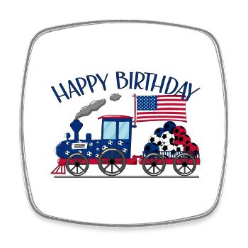 Happy Birthday USA Flagge Fußball Eisenbahn - Viereckiger Kühlschrankmagnet - Weiß - Vorne