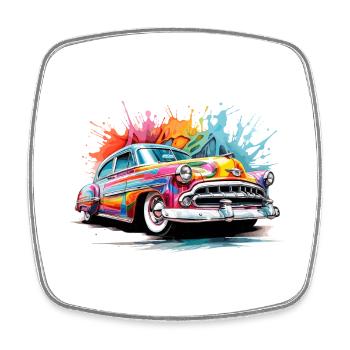 bunter Oldtimer - Viereckiger Kühlschrankmagnet - Weiß - Vorne