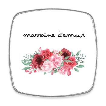 Marraine d’amour fleurs- idée cadeau marraine - Magnet carré - blanc - Devant