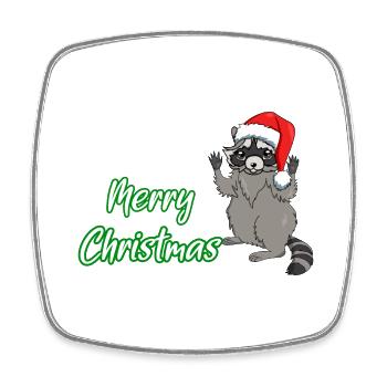 Joyeux Noël raton laveur avec bonnet de père Noël - Magnet carré - blanc - Devant