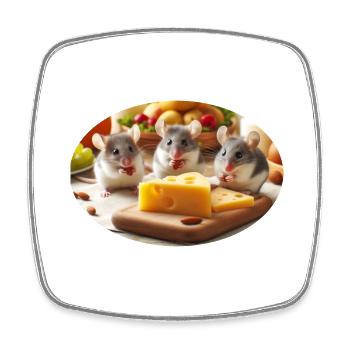 Cute Realistic Mice with Cheese - Square fridge magnet - white - Front