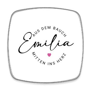 Emilia Name - Viereckiger Kühlschrankmagnet - Weiß - Vorne