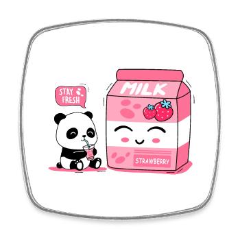 Panda and milk - Square fridge magnet - white - Front
