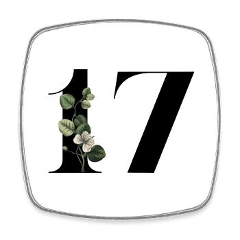 Number 17 Floral Green -17th Floral Birthday - Square fridge magnet - white - Front