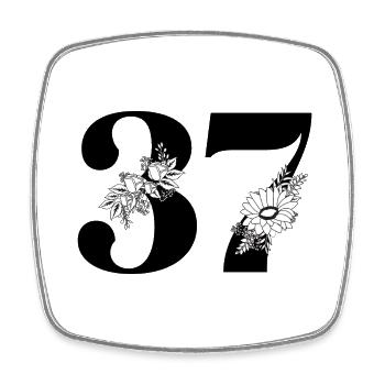 Number 37 Black Floral - 37th Floral Birthday - Square fridge magnet - white - Front