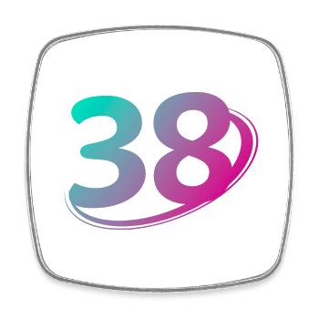 Numéro 38 multicolore - Magnet carré - blanc - Devant