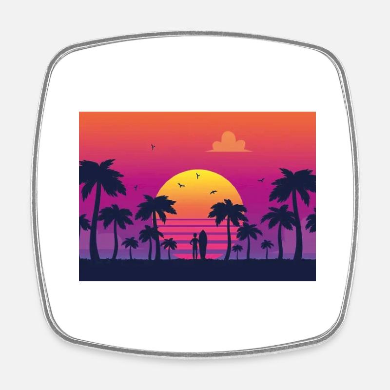 Surf au coucher du soleil - Magnet carré - blanc