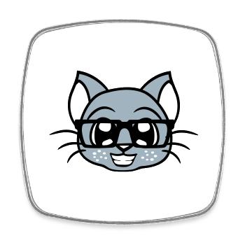 Smart Nerd Cat Horn-Rimmed Glasses Geek Kitten Glasses - Square fridge magnet - white - Front