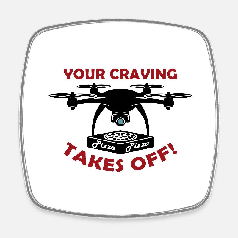 Pizza Delivery Drone - Square fridge magnet - white