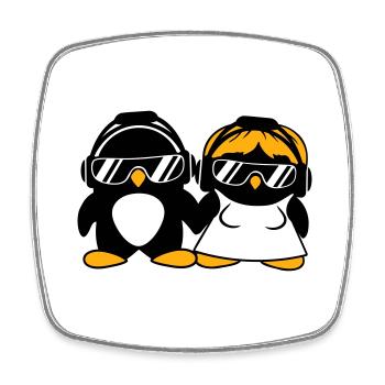 Zwei Pinguine DJ Paar Kopfhörer Sonnenbrille Team - Viereckiger Kühlschrankmagnet - Weiß - Vorne