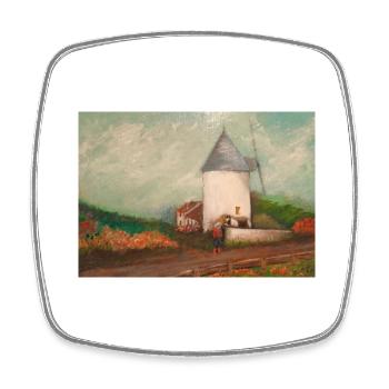 White Mill, Horse, Countryside, Painting Painting - Square fridge magnet - white - Front