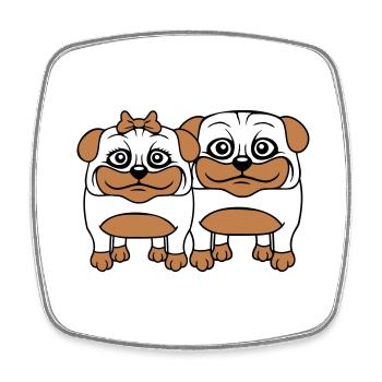 2 chiens Carlin Homme Femme Couple Deux Amoureux Amour - Magnet carré - blanc - Devant